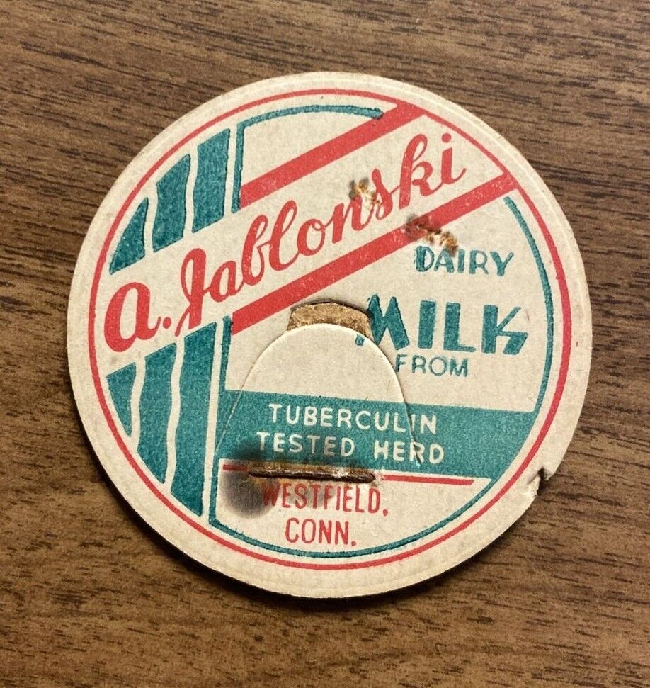 Vintage A. Jablonski Dairy Milk Bottle Cap Top Westfield Connecticut CT A8