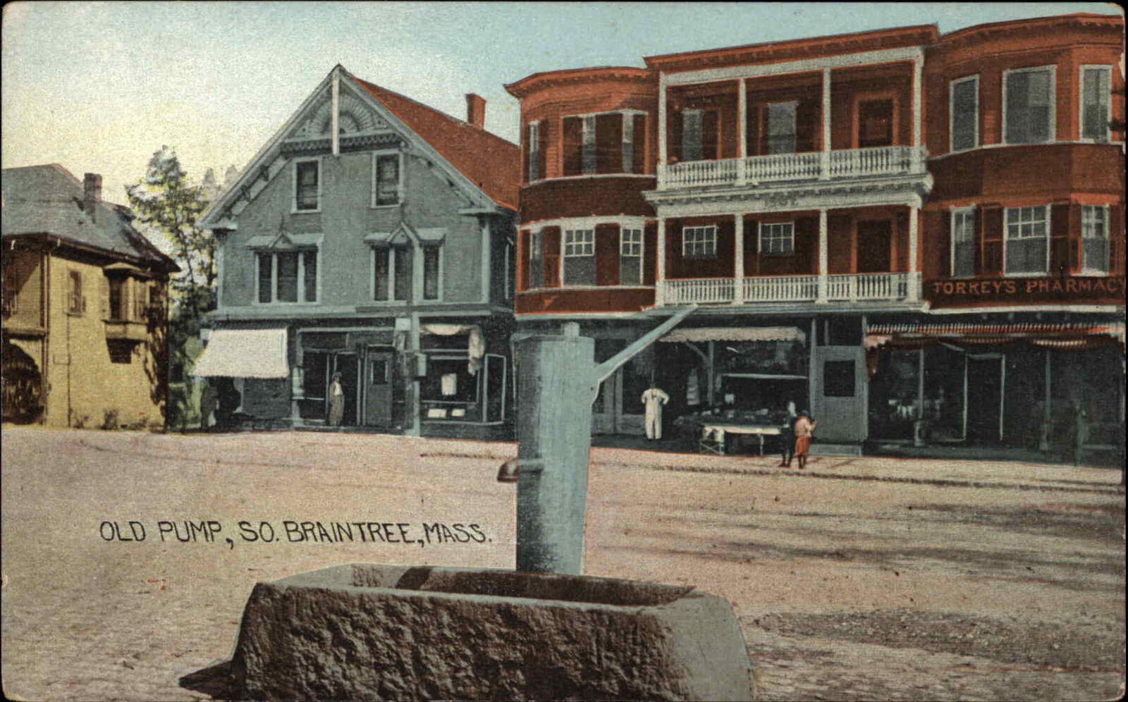South Braintree MA Massachusetts Old Pump & Stores c1910 Postcard