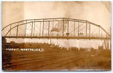 Postcard RPPC OH Montpelier Ohio Viaduct Bridge Wabash Railroad Yard AZO R50 picture