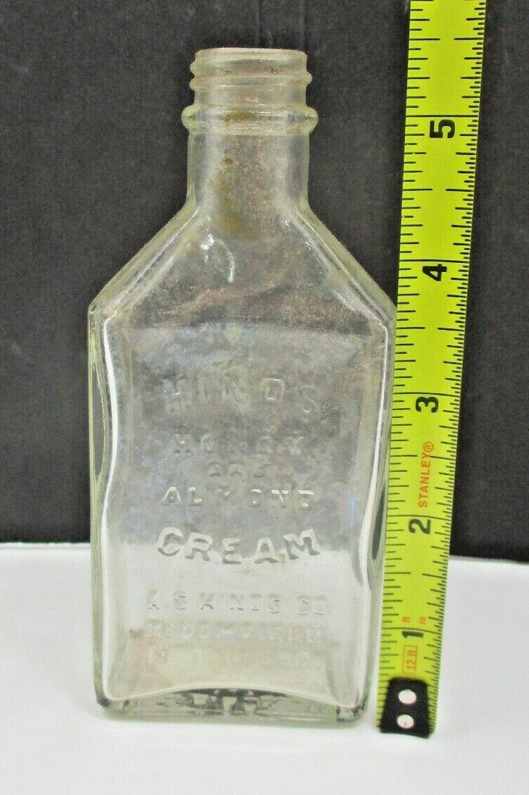 1930\'s Hinds Honey And Almond Cream Bloomfield NJ Glass Antique Bottle