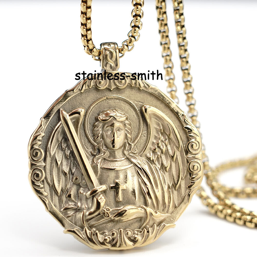 New Mens Catholic Christian Saint St Michael Medal Medallion Pendant Necklace