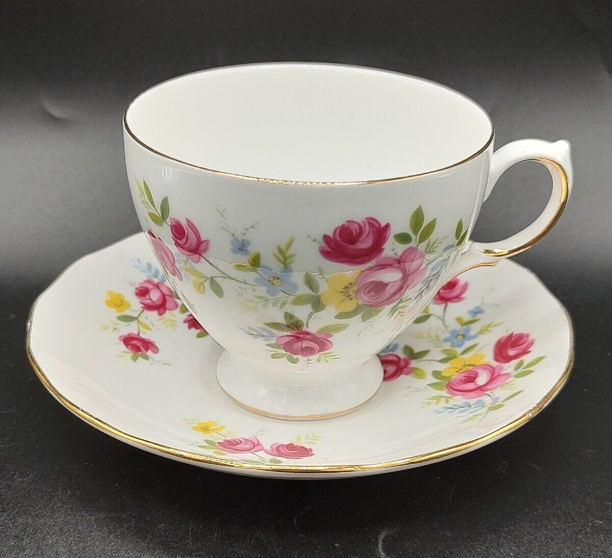 Vintage Queen Anne Bone China Pink Roses Teacup And Saucer