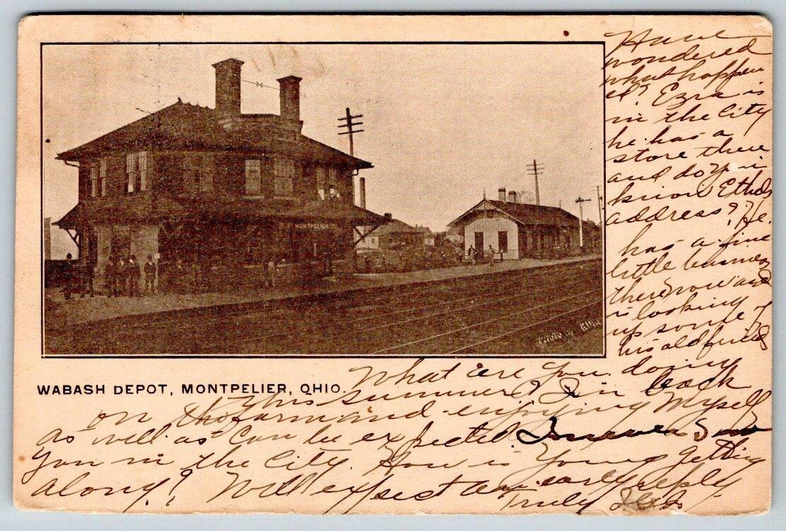 1909 WABASH DEPOT*MONTPELIER OHIO*TRAIN STATION*RAILROAD*ANTIQUE POSTCARD