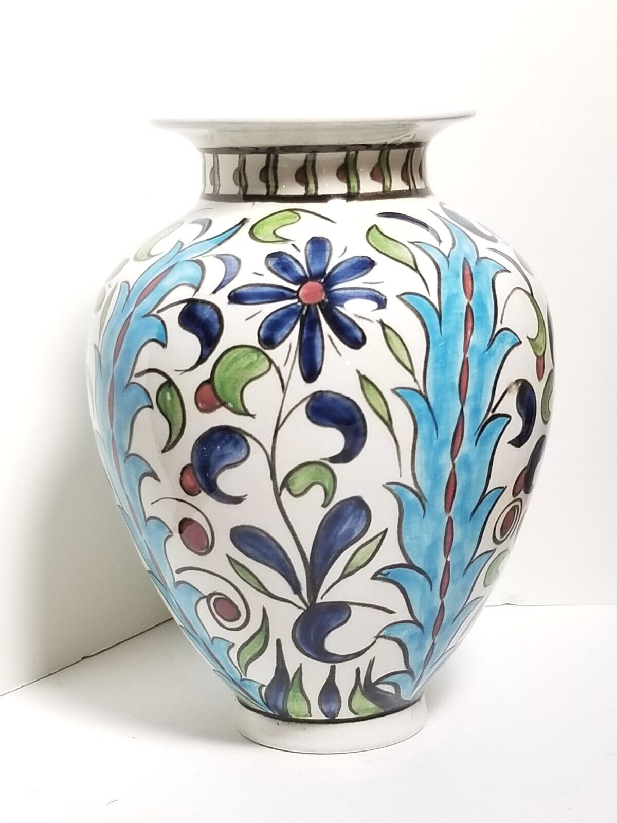 Vintage Keramikos Floral Vase Hand Painted Flowers Athens Greece