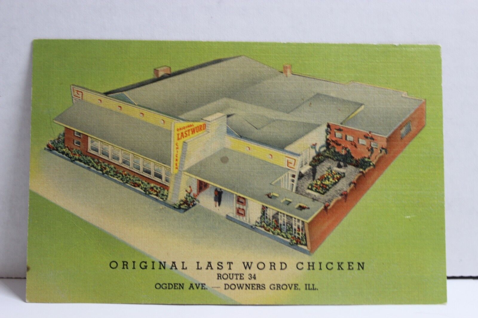 Original Last Word Chicken Restaurant, Downers Grove Illinois Linen Postcard