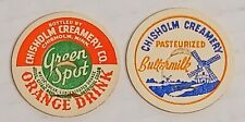 Vintage Lot 2 Paper Milk Cap Tops Chisholm MN Creamery Orange Drink Buttermilk  picture
