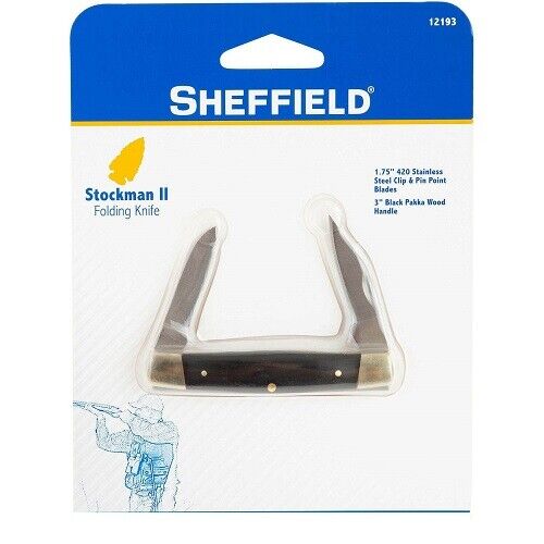 New Sheffield Stockman 2 Black Stainless Steel Folding Knife 12193