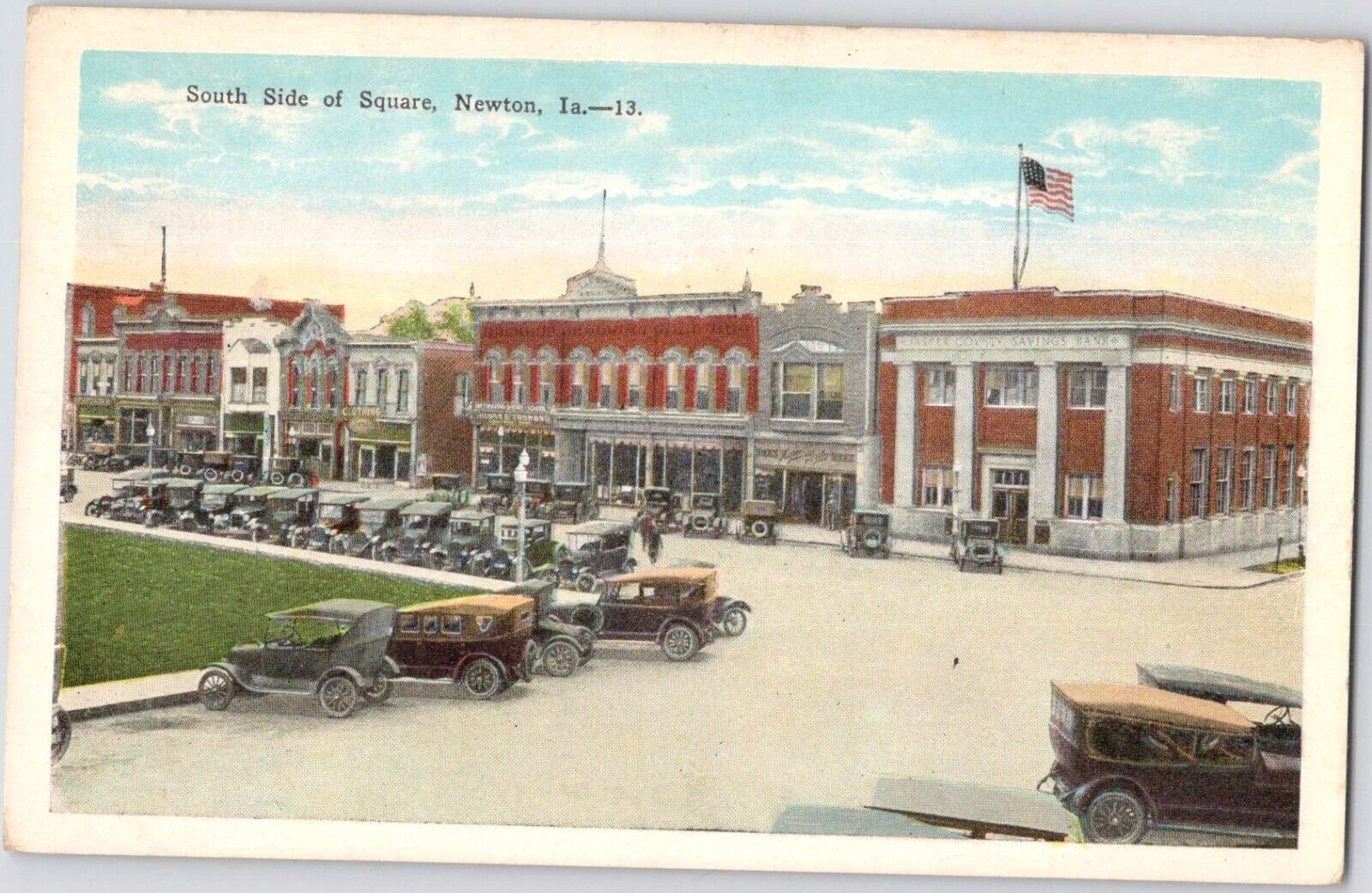 c 1920s Newton, Iowa South Side of Square Vintage Postcard