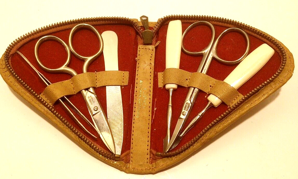 Travel Grooming Kit West Germany Leather Case Vtg