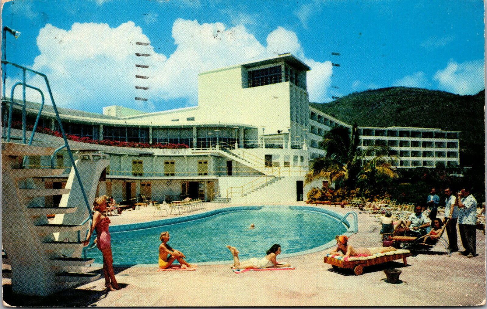 Vtg Virgin Isle Hotel St Thomas Virgin Islands Women Bathing Suits Pool Postcard