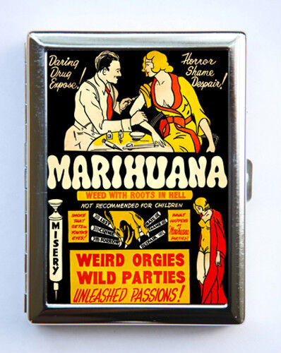 Vintage Marijuana Poster Cigarette Case Wallet Business Card Holder pulp weird 