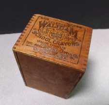 Vtg Antique Waltham School Crayons Wood Box American Crayon Co. Yellow Enameled picture
