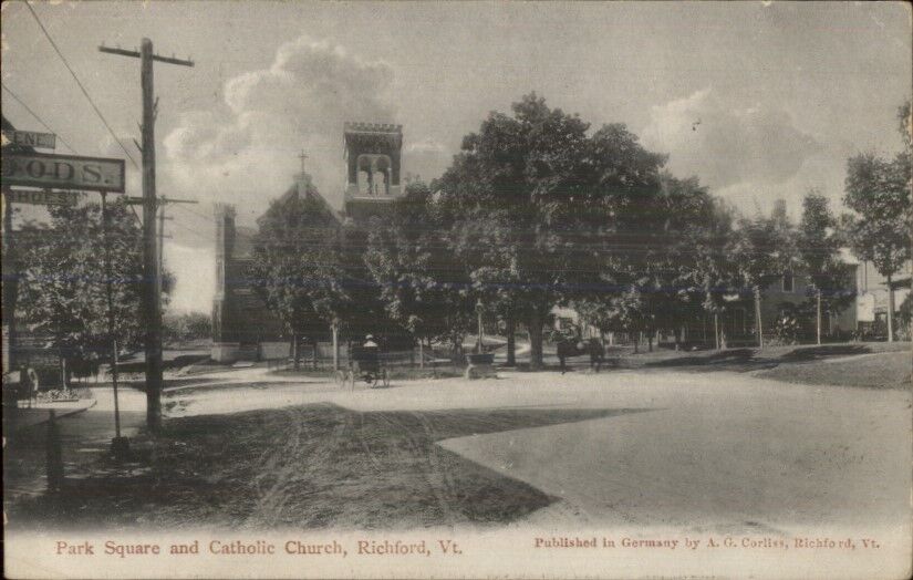 Richford VT Park Square & Church c1910 Postcard rpx