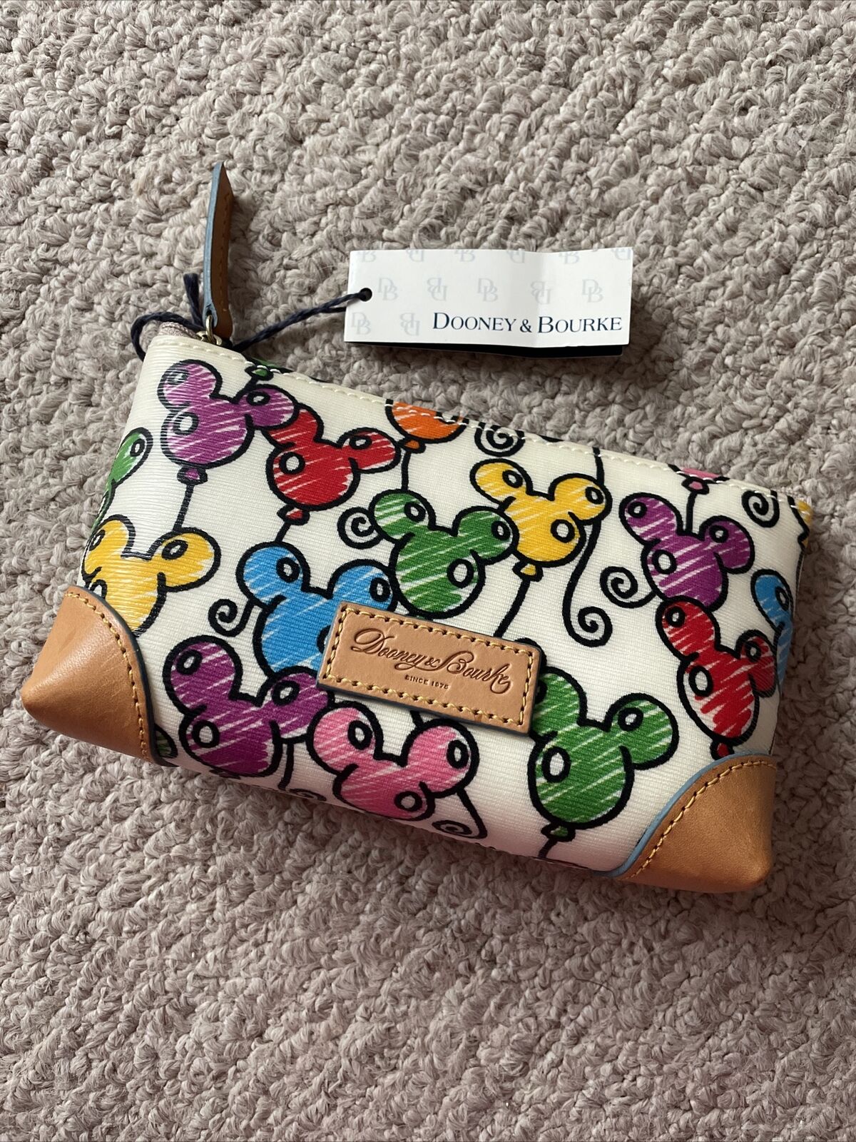 Dooney And Burke Disney Small Cosmetic Bag Mickey Balloons Brand New With Tags