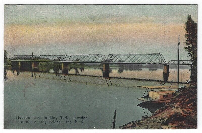 Troy, NY, Vintage Postcard Birds-eye View Looking North