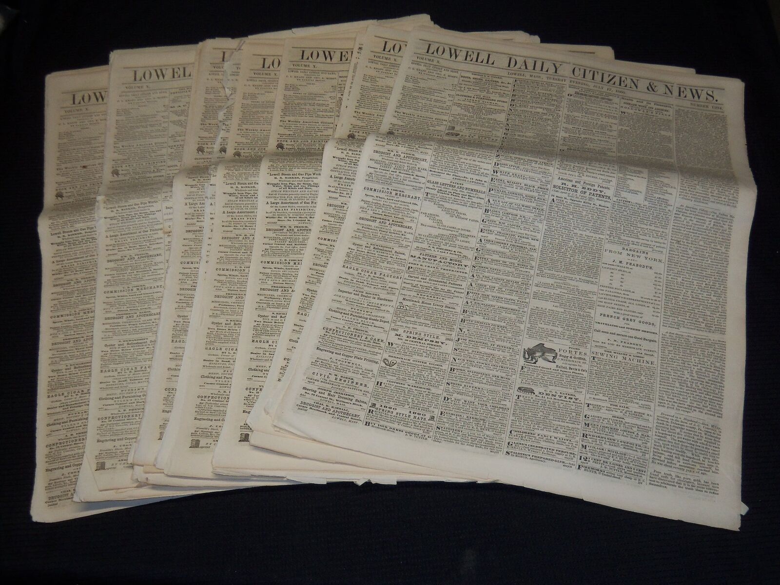 1860 LOWELL DAILY CITIZEN & NEWS LOT OF 26 - LINCOLN & HAMBLIN - NP 3877J