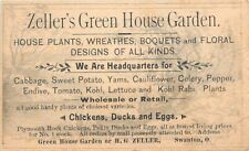 Victorian Tradecard, Zeller's Green House Garden, Swanton, Ohio OH 1887 picture
