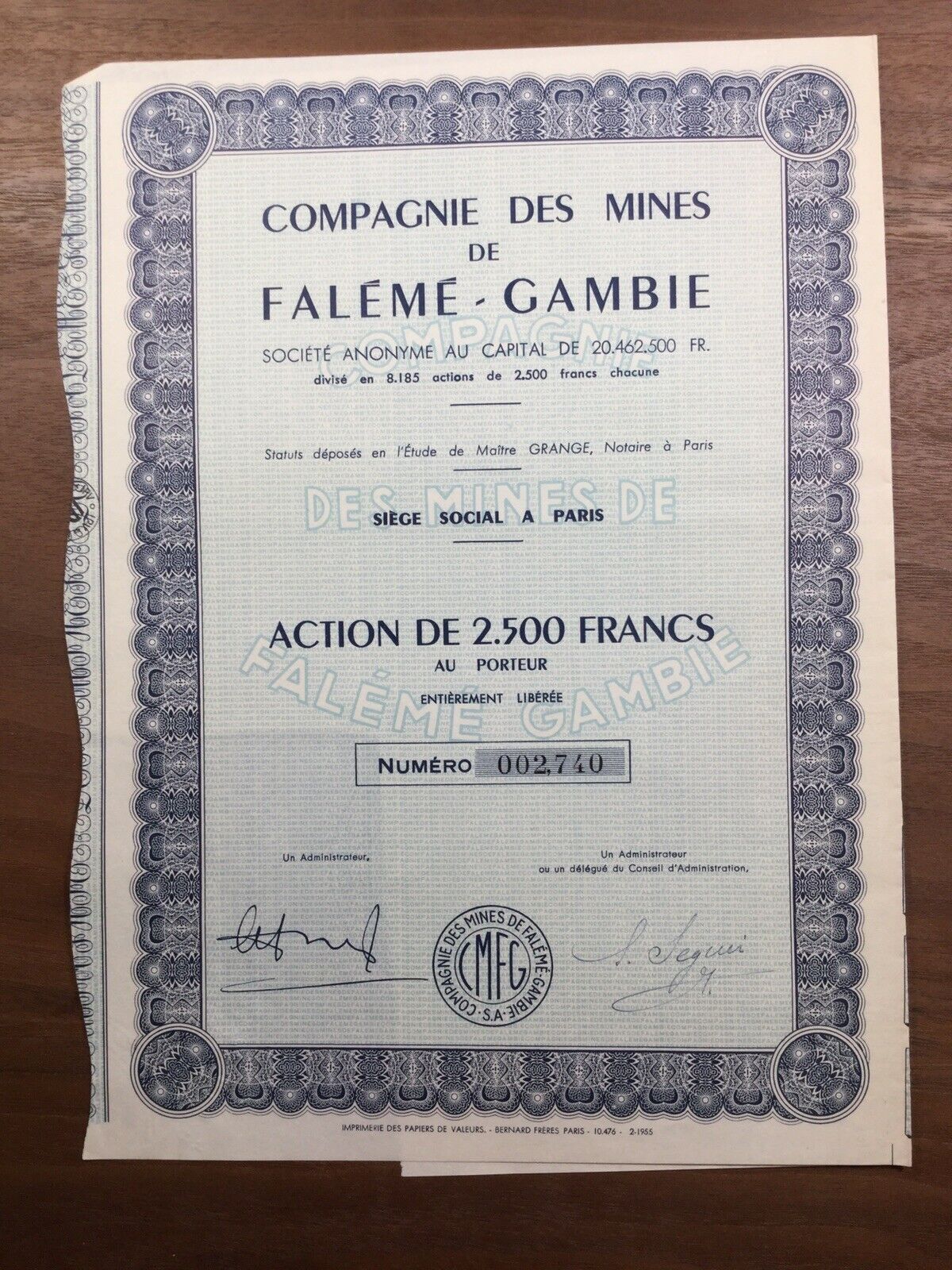 Senegal 1955 Falémé Mines Gambia Seguin Compagnie des Mines de Falémé Gambia