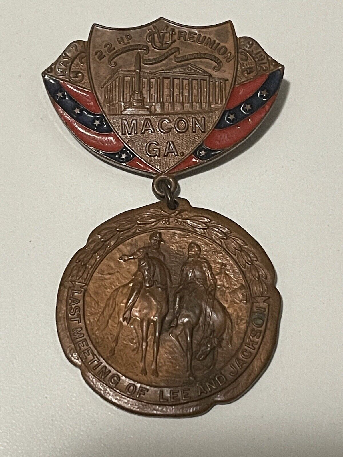 1912 United Confederate Veterans Reunion Badge Macon Georgia UCV