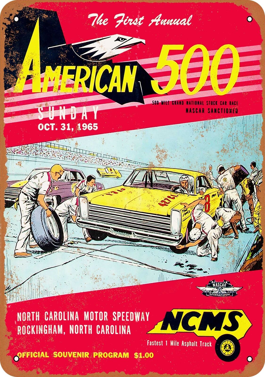 Metal Sign - 1965 Rockingham American 500 Stock Car Race - Vintage Look