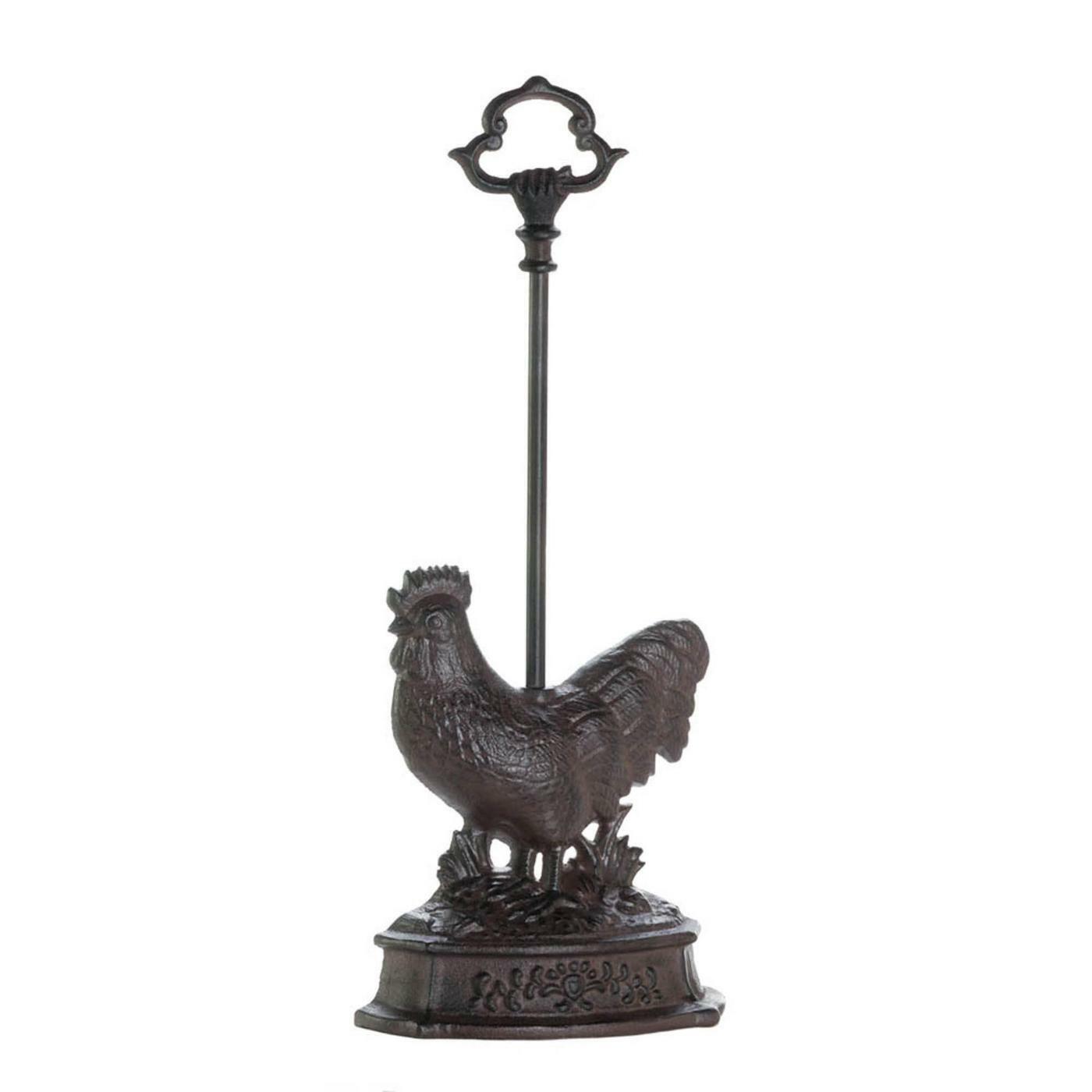 2  Country Farmyard Style Strutting Rooster Cast Iron Door Stop with Handle