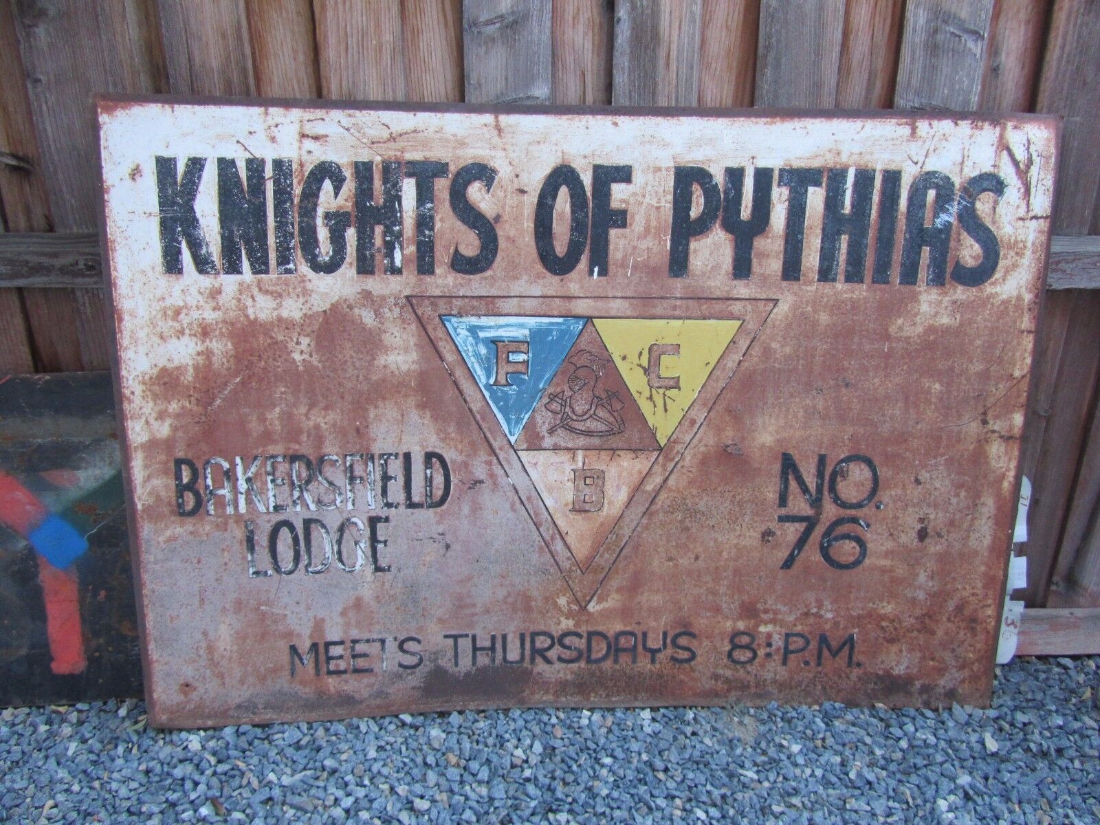 Knights of Pythias Sign Bakersfield Historical Chapter 76 Vintage Antique Old 