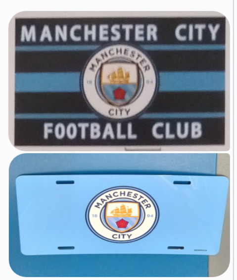 2 MANCHESTER CITY GIFTS: (1) ALUMINUM LICENSE PLATE + (1) MAN-CITY FLAG  $35