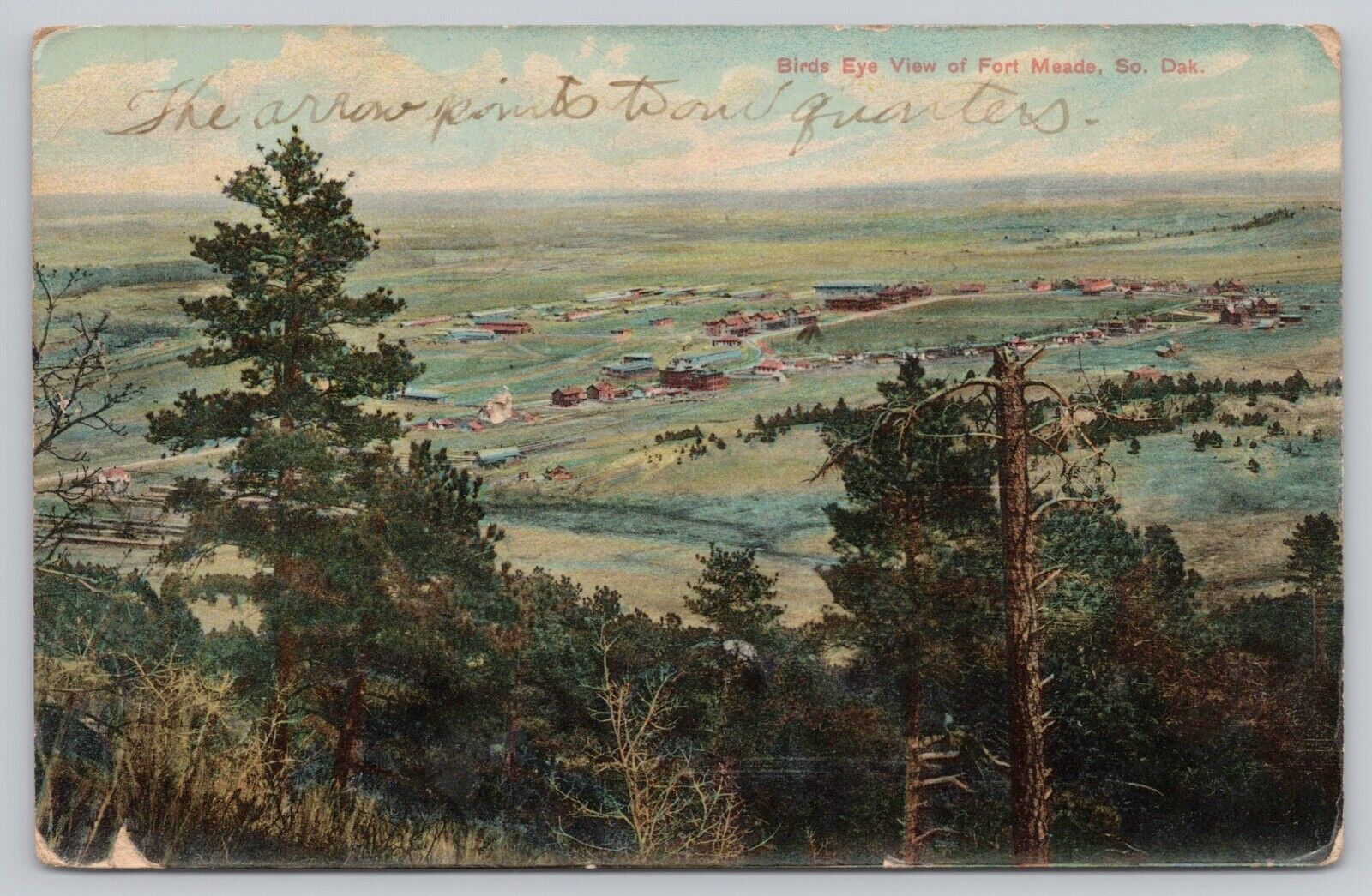 Fort Meade South Dakota, Birds Eye Scenic View, Vintage Postcard