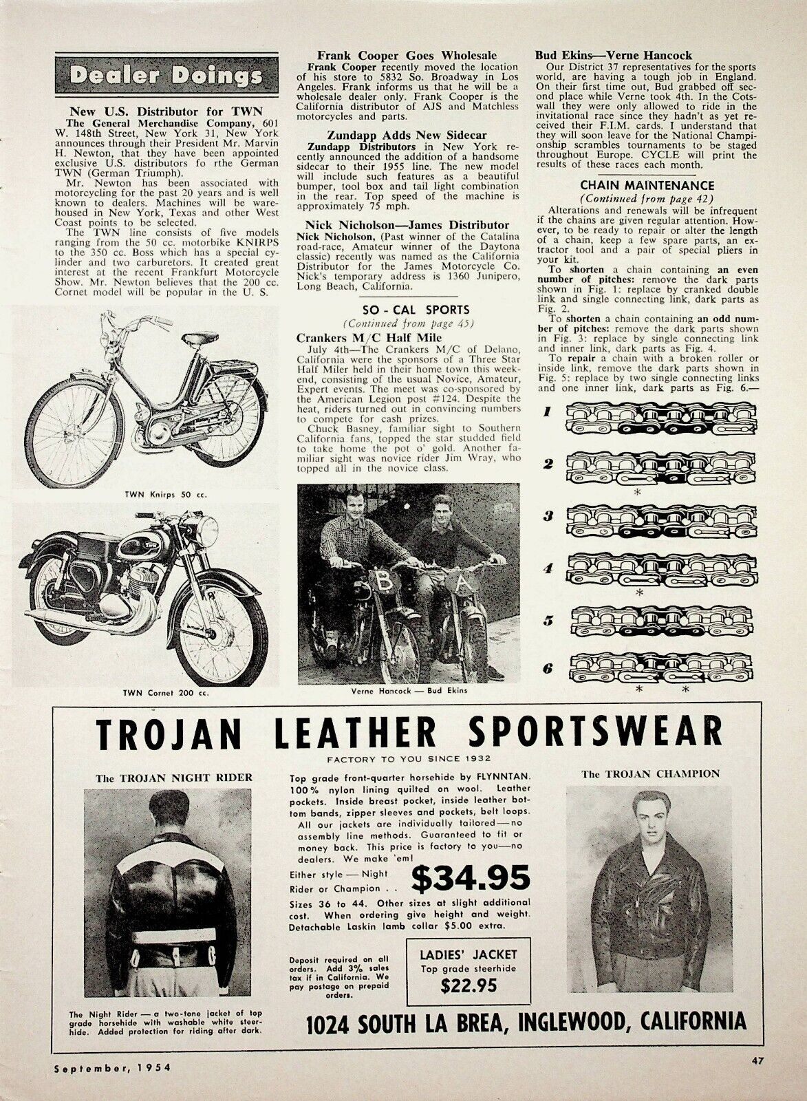 1954 Bud Ekins Verne Hancock Trojan Leather Jackets - Vintage Motorcycle Article