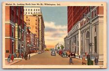 Wilmington Delaware~Downtown 9th Street~Vintage Cars~1940s Linen Postcard picture