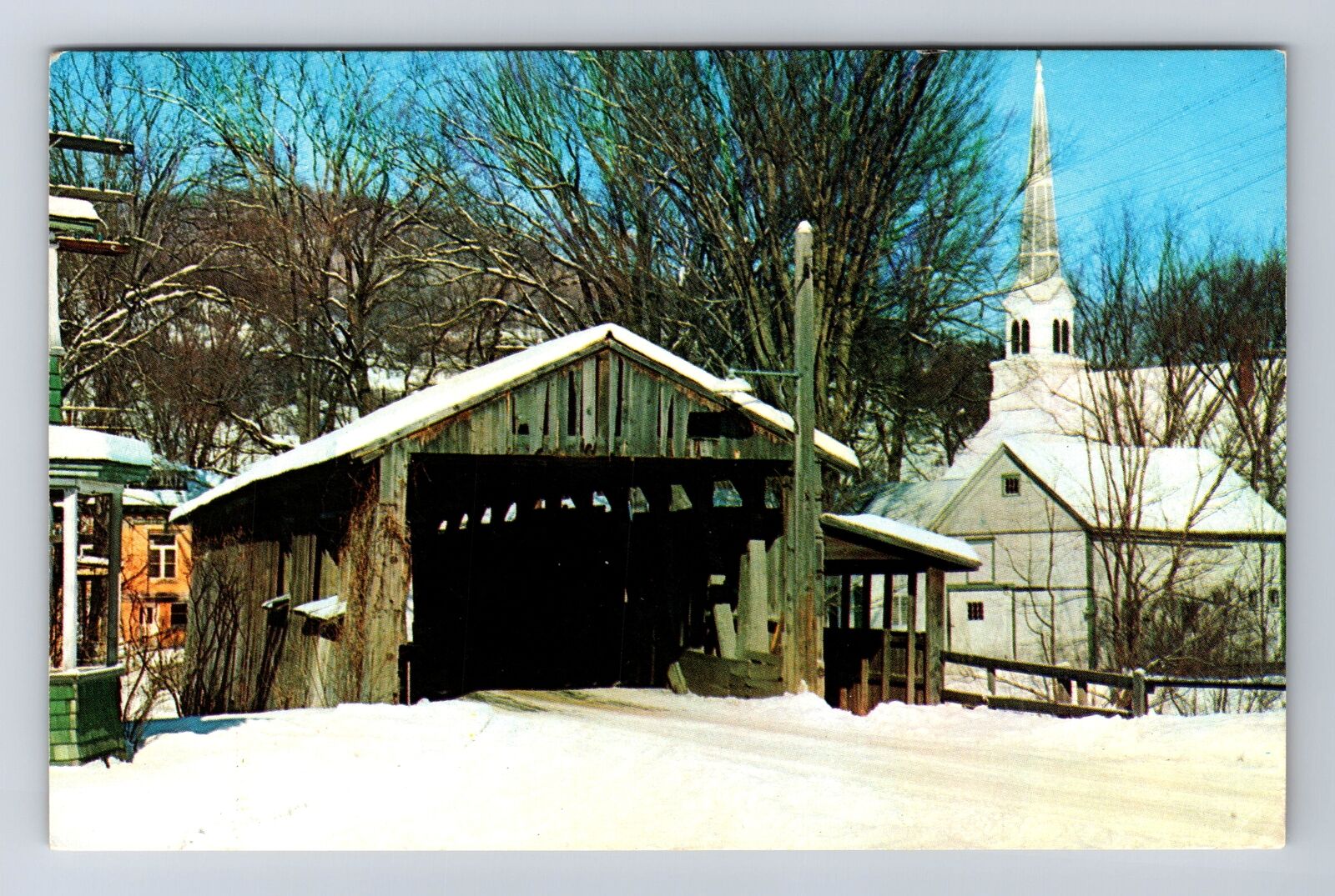 Waitsfield VT-Vermont, Old Covered Bridge, Antique, Vintage c1975 Postcard