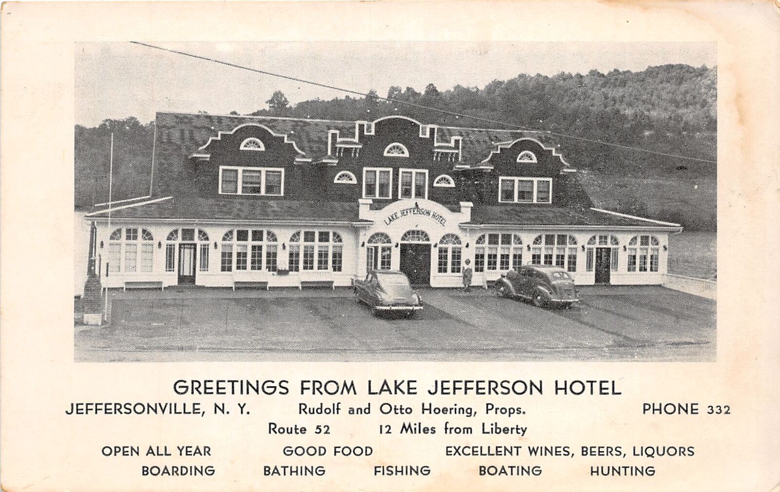 J54/ Jeffersonville New York Postcard c1940 Hotel Hoering Prop.  216
