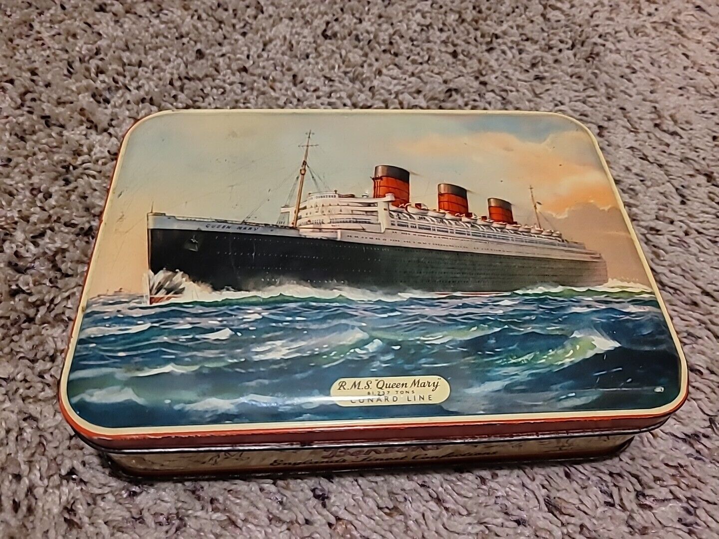 Vintage Metal Tin Bensons Confectionery England RMS Queen Mary