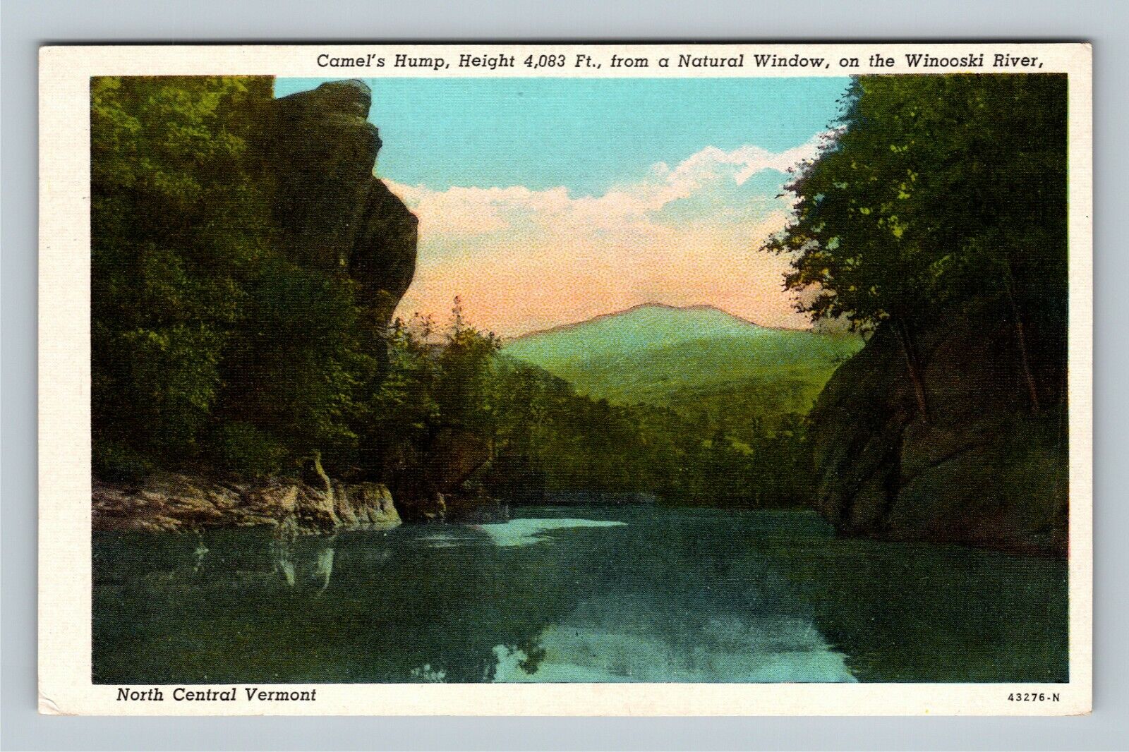VT-Vermont, Camel\'s Hump From A Natural Window On Winooski River, Linen Postcard