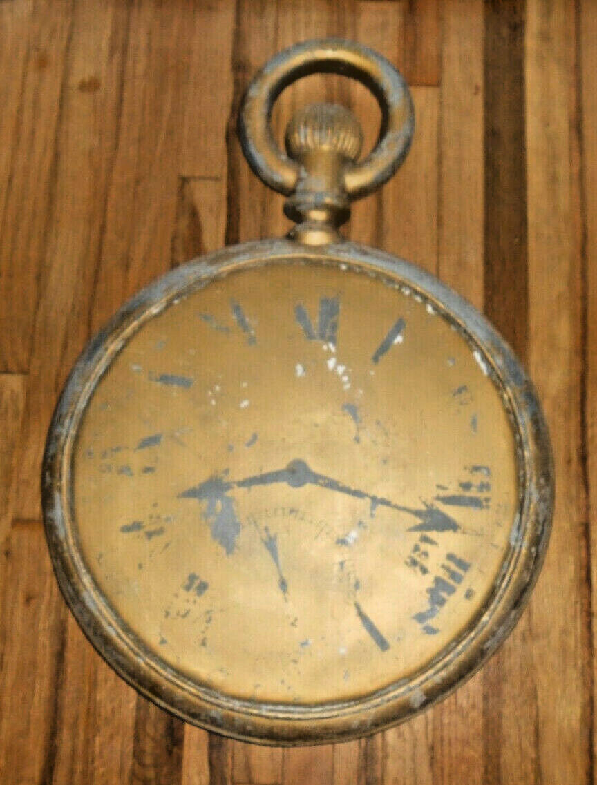 Antique 2-Sided JEWELER POCKET WATCH CLOCK ZINC TRADE SIGN OLD COMSTOCK TX - HTF