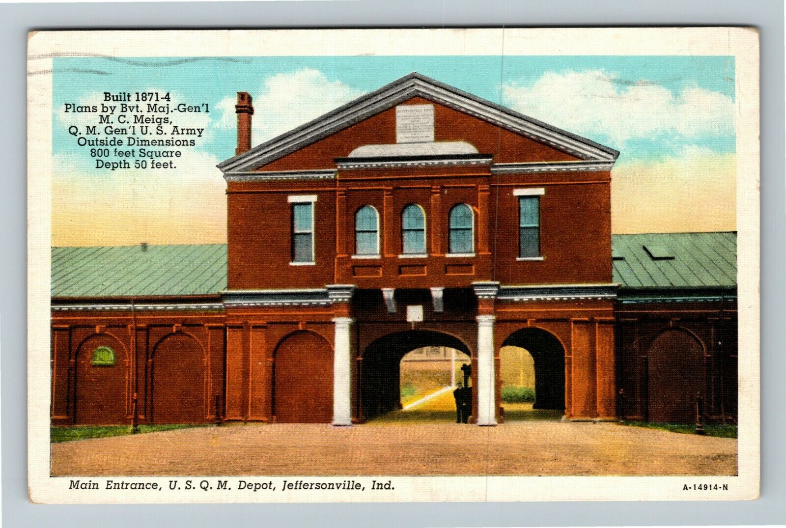 Jeffersonville IN Indiana, Main Entrance U S Q M Depot, c1942 Vintage Postcard