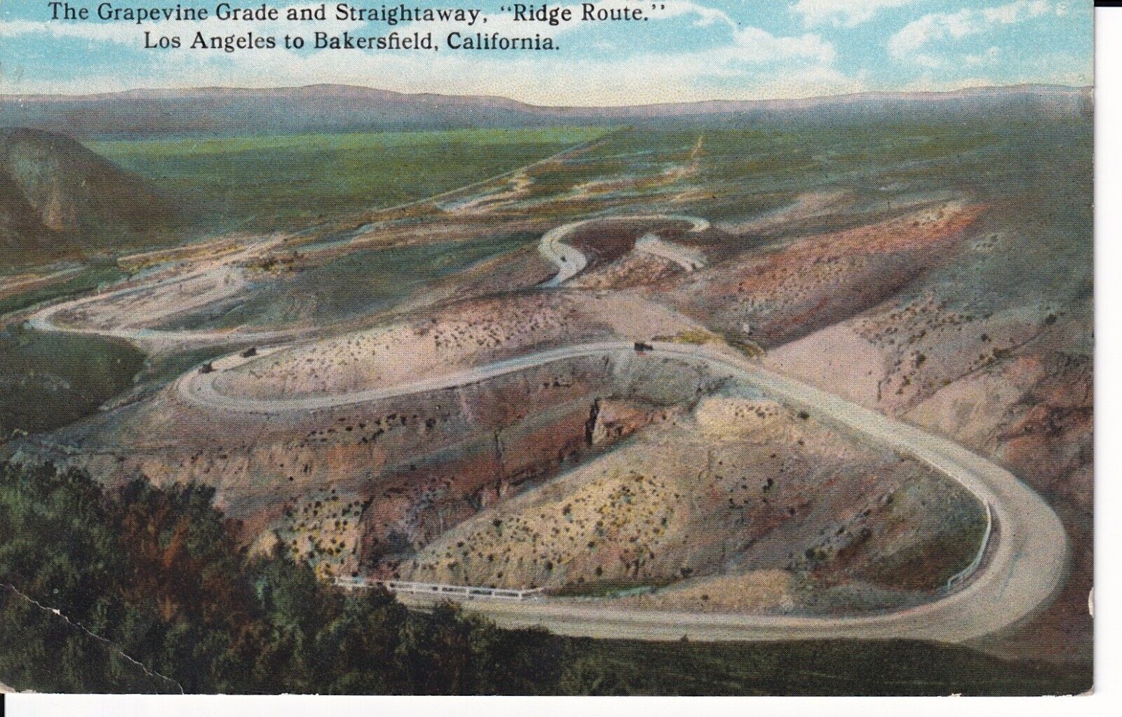 Los Angeles To Bakersfield California Postcard Grapevine Grade Ridge Route