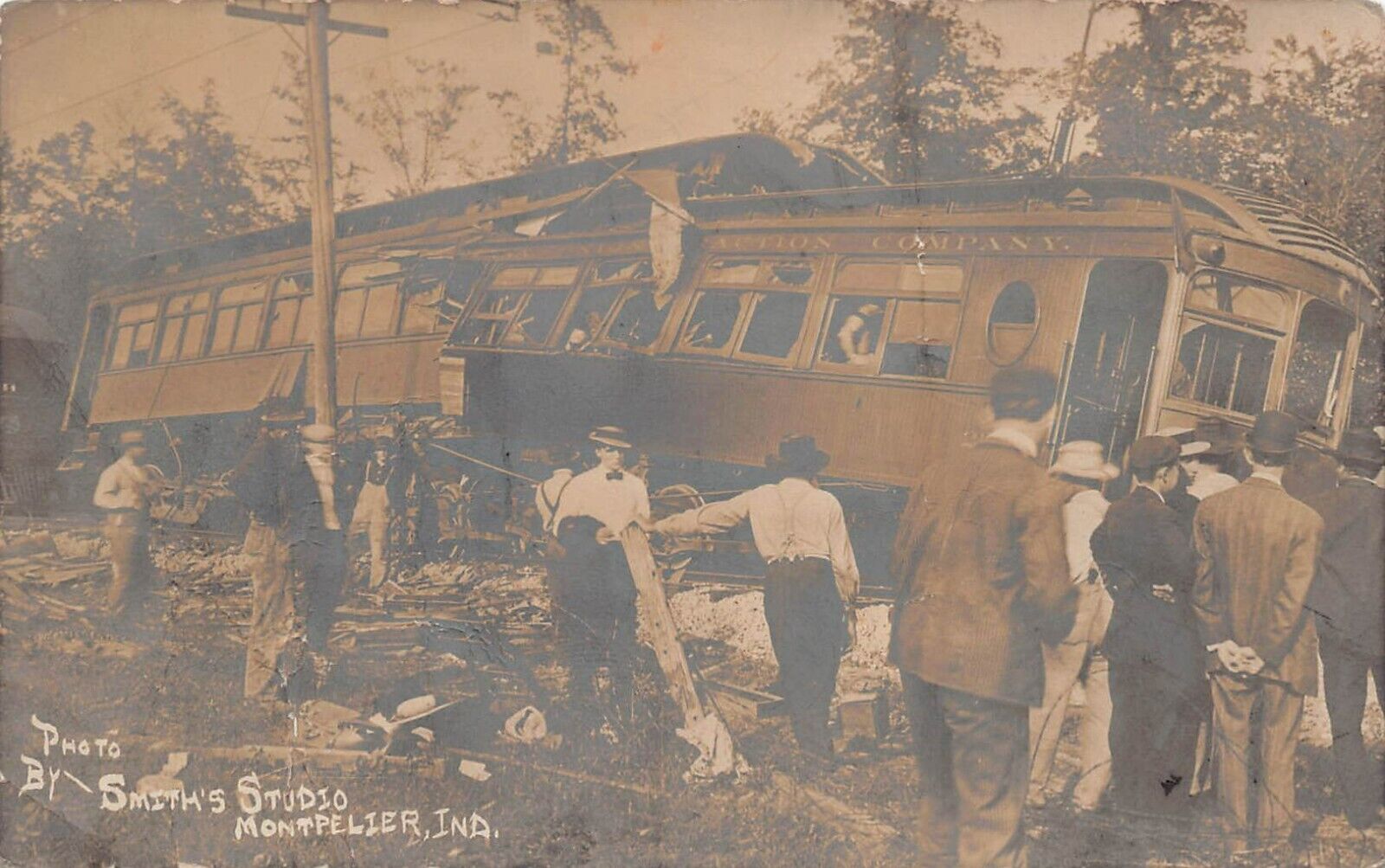 RPPC Montpelier IN Train Trolley Kingsland Wreck Disaster Photo Vtg Postcard B28