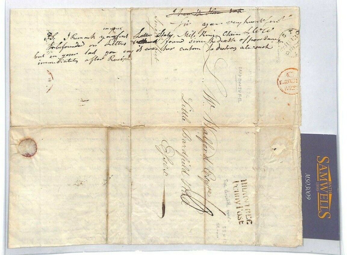 GB LETTER Braintree Penny Post *Indenture* 1822 {samwells-covers} MS3009