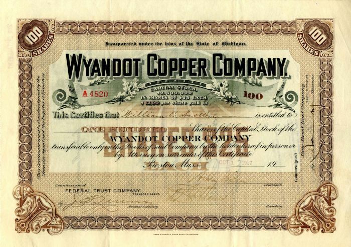 Wyandot Copper Co. - Mining Stock Certificate - General Stocks