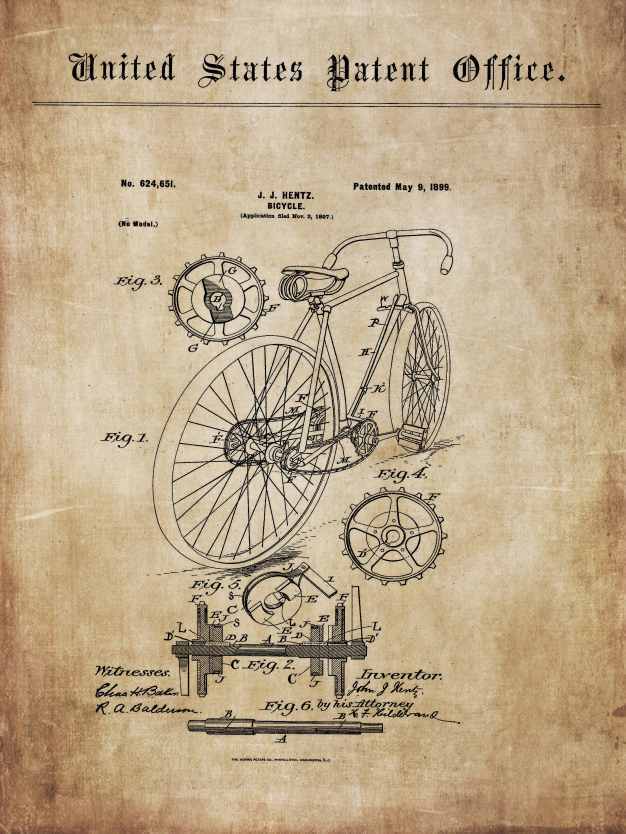 Antique, vintage bicycle / velocipede - drawings for print / poster / gift