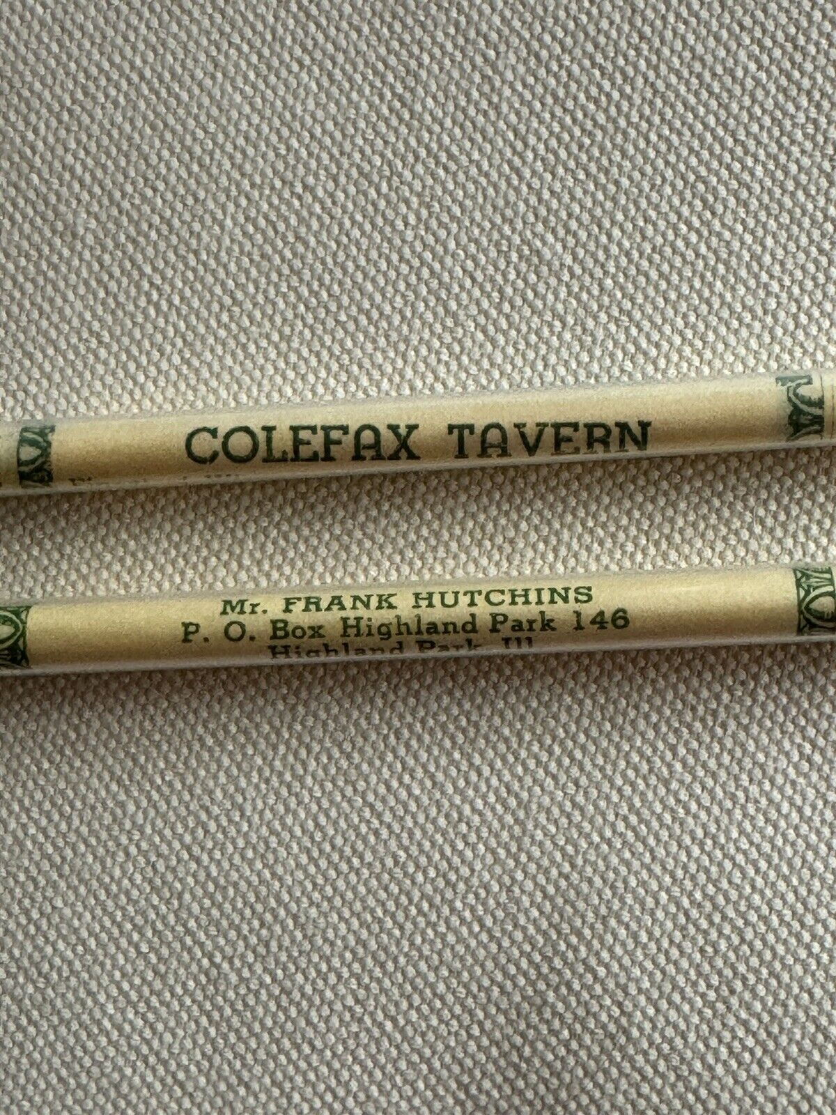Vintage Stir Sticks Colfax Tavern Colefax, Illinois Frank Hutchins Highland Park