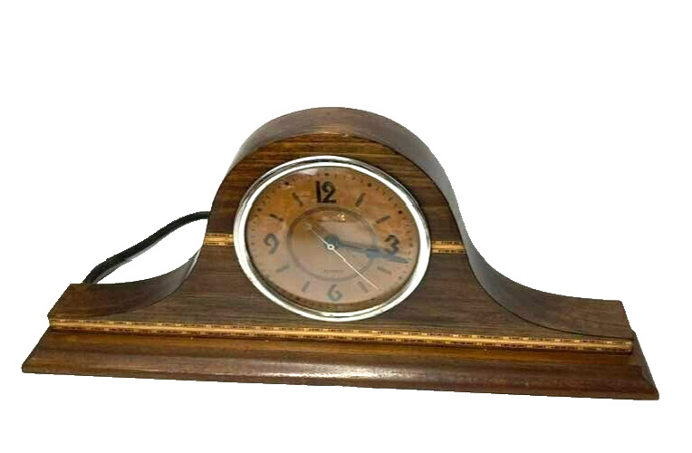 Waltham Mantelette Mantel Clock Electric Wooden Arts & Crafts Inlayed Working