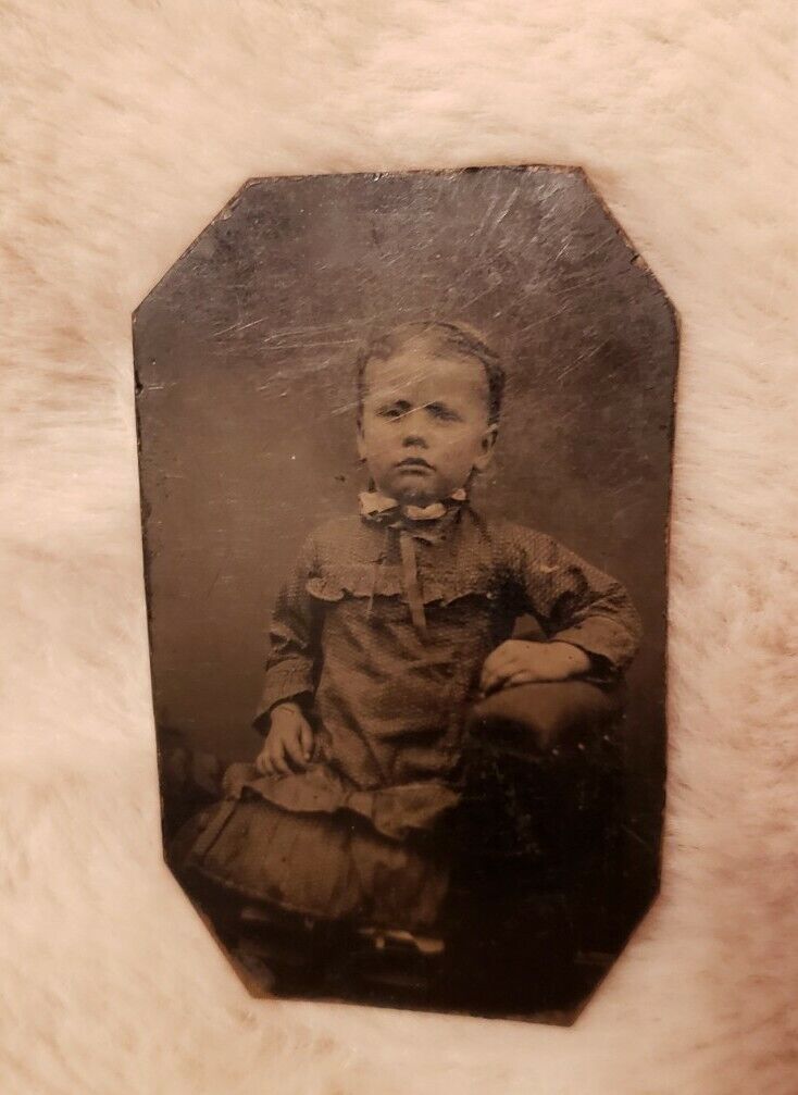 Tiny Gem Tintype of a Pretty Little Girl. Precious Collectible  