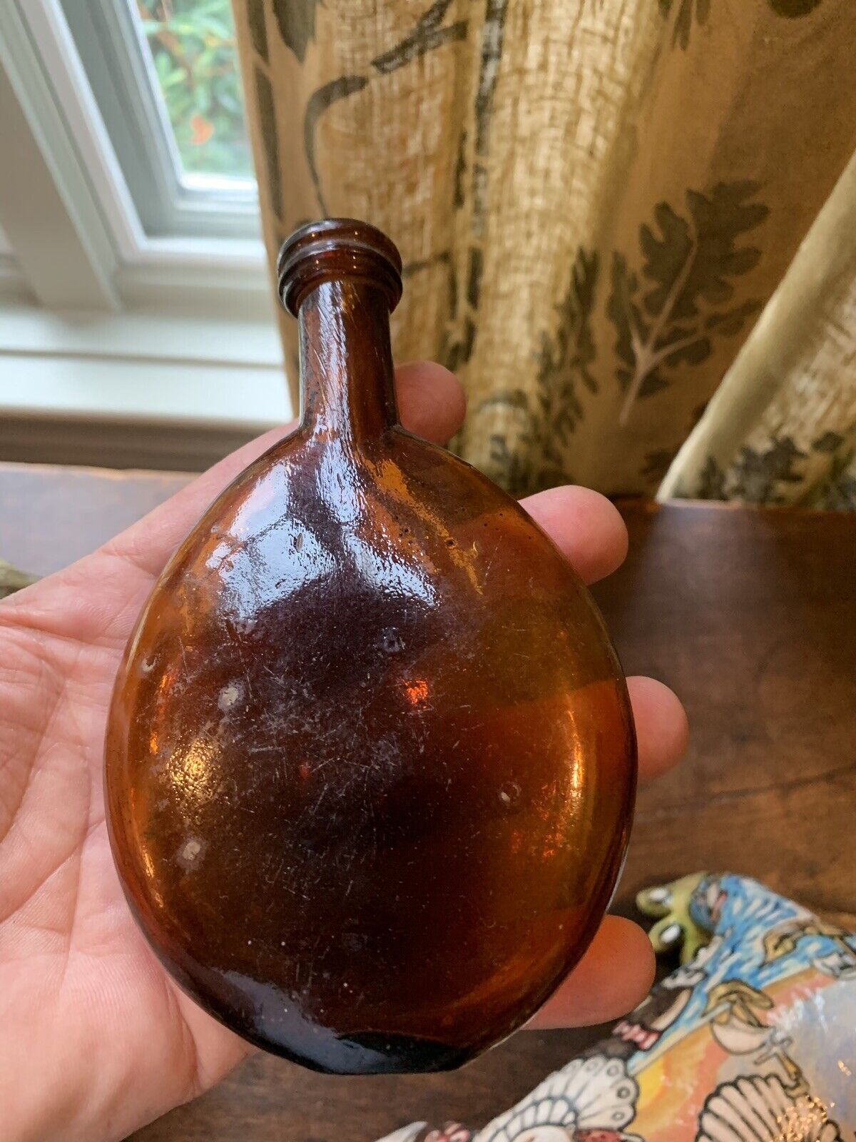 1880’s Whiskey Pocket Flask Amber Bottle