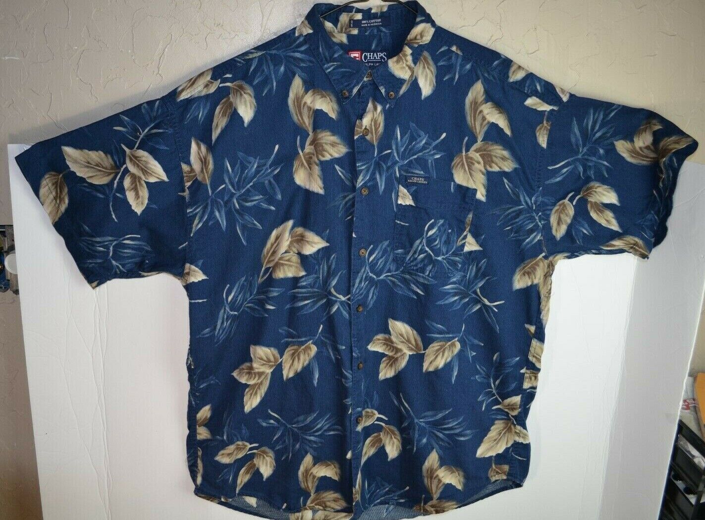 CHAPS Ralph Lauren Men\'s Shirt Sz XL Hawaiian Style Button Up Dark Blue Floral
