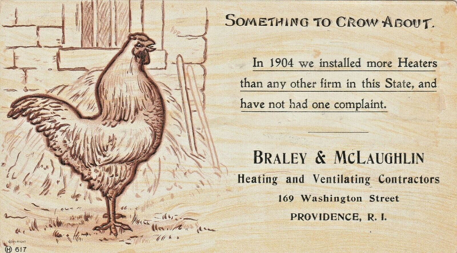 Advertising Postcard, Braley & McLaughlin, H & V Contractors, Providence RI 1910