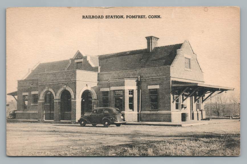Railroad Station POMFRET Connecticut~Vintage Train Depot Postcard 1940s