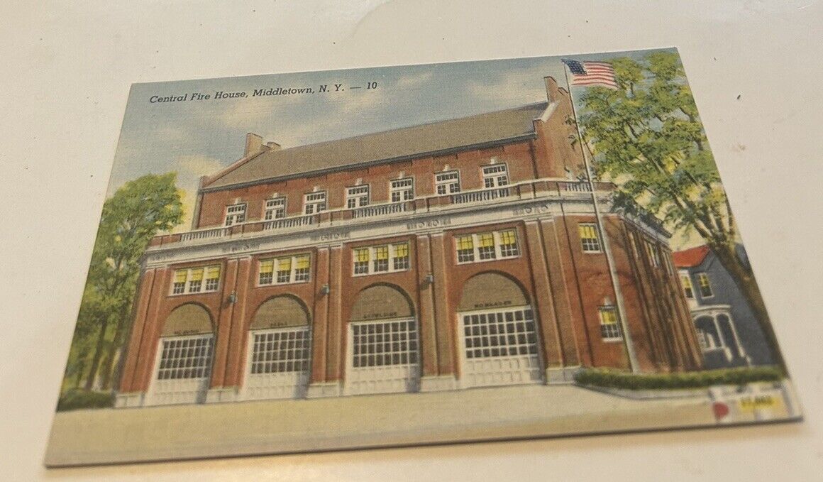 Postcard Central Fire House, Middletown, NY Vintage 