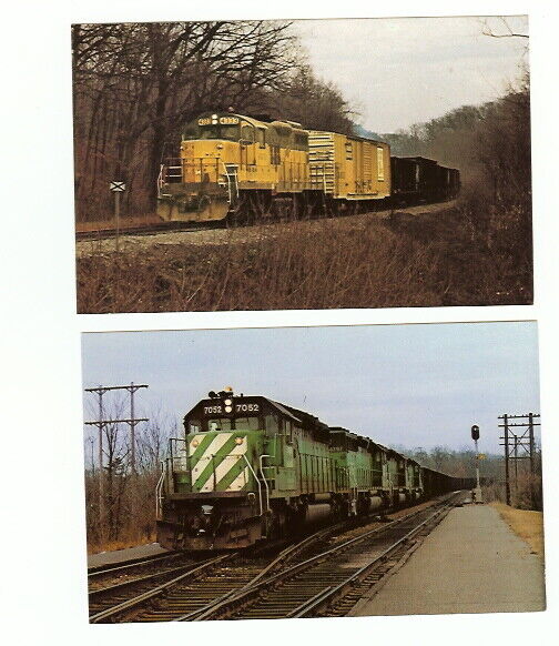 Chicago and Northwestern 4333 & Burlington Northern 7052 old train postcards